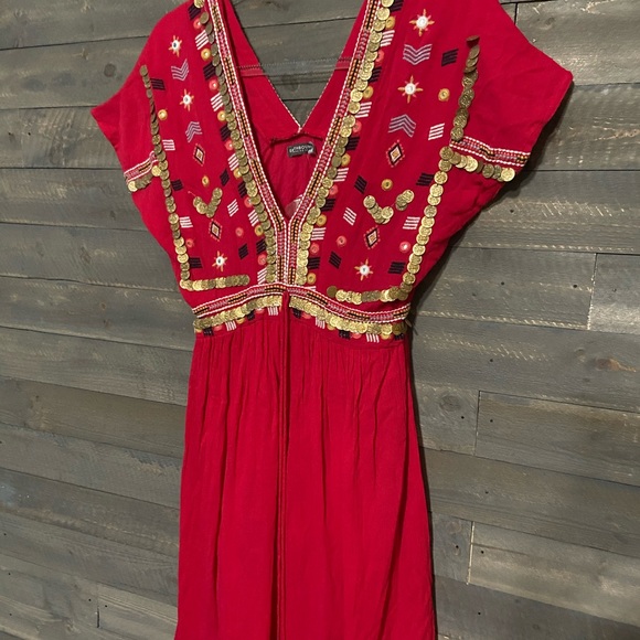 EARTHBOUND Dresses & Skirts - Red Boho Gypsy Coin Embroidered Dress